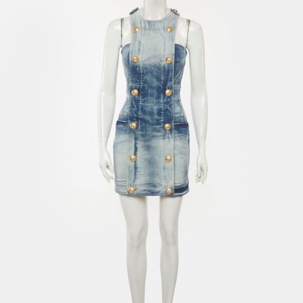 Balmain Blue Faded Denim Double Breasted Mini Dress S - Picture 6 of 6